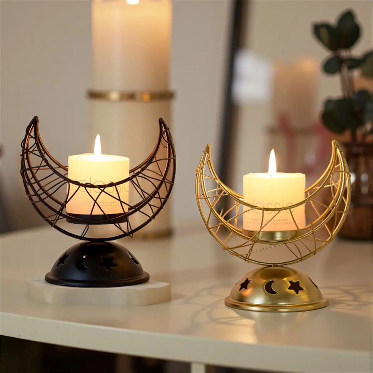 618 Mega Sale Elegant Crescent Moon Candlestick Holder - Classic Iron Design for Home Decor, Metal Candlestick Gold