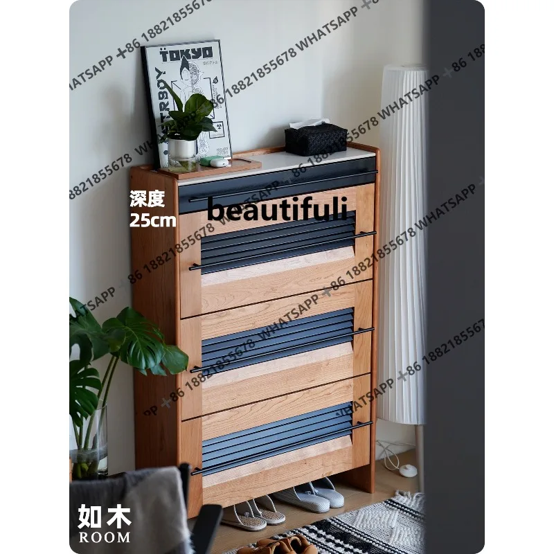 

Bauhaus shoe cabinet antique home door large capacity solid wood retro small apartment living room narrow shoe changing stool