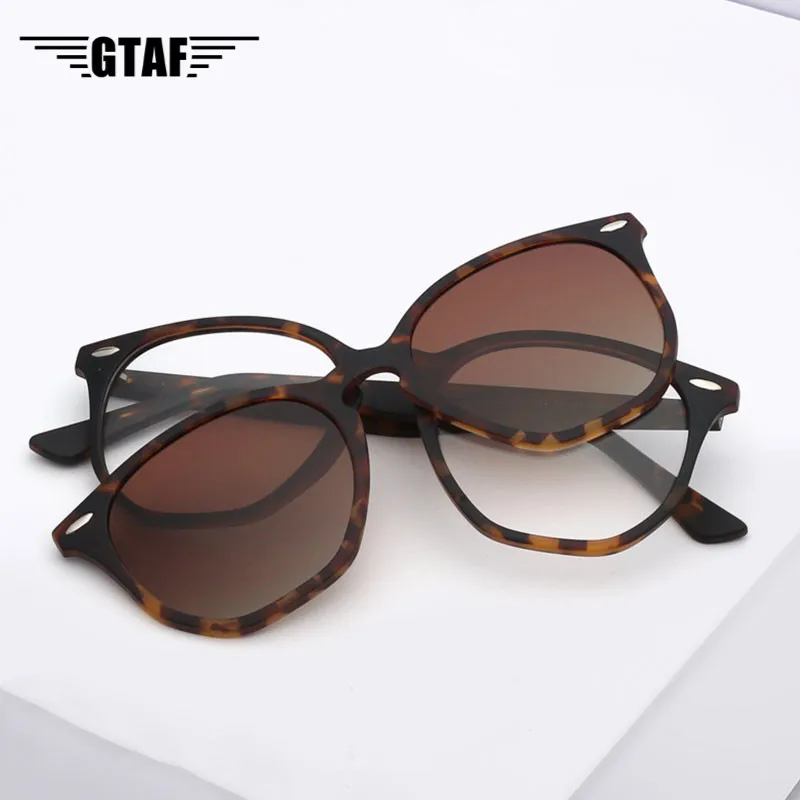 2 In1 Magnetic Clip-on Anti Blue Light Glasses Frames Female Polarized Sunglasses Fashion Computer Eyeglasses