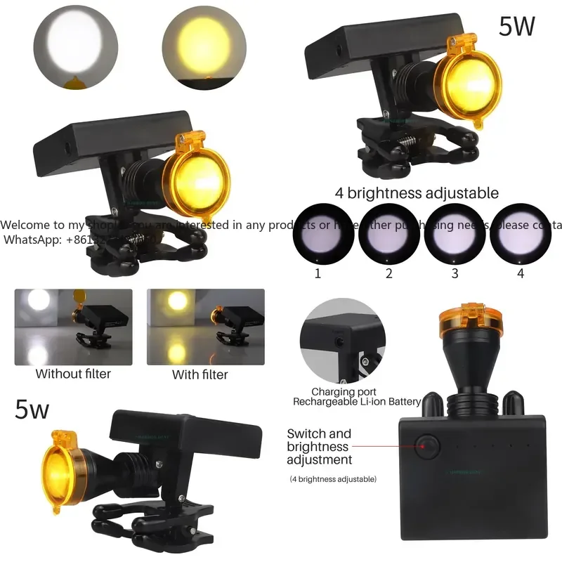Lampe frontale LED portable avec loupe binoculaire, luminosité réglable, source d'alimentation électrique