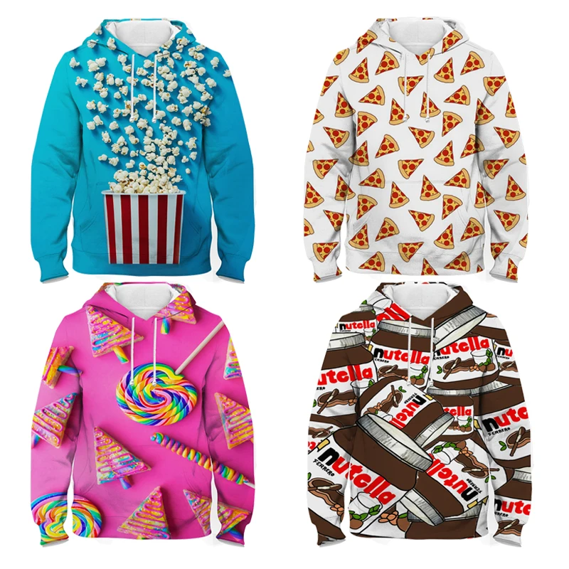 

Sweet Pizza Print Hoodie Donut Macaron Fruit Boys Girls Zipper Pullover Fries Popcorn Sweatshirt Casual Unisex Jacket