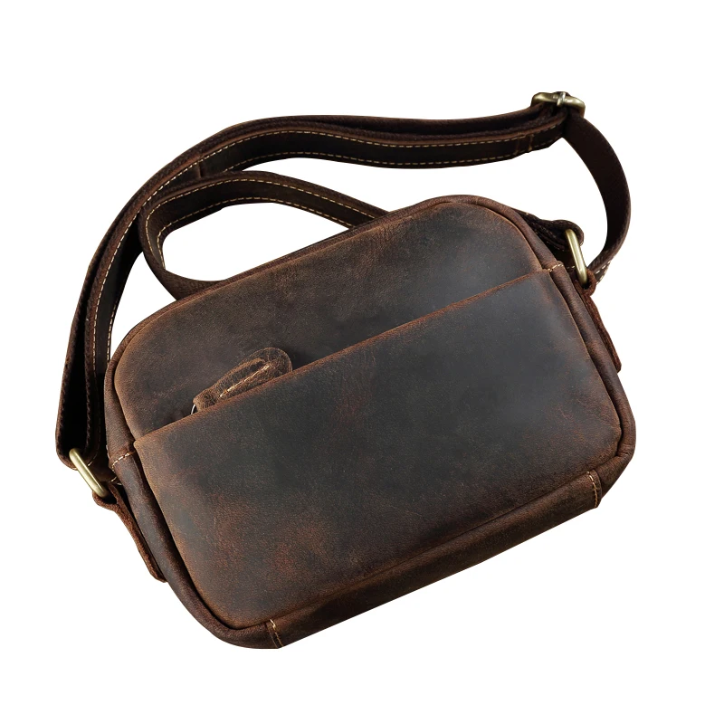 New Handmade Genuine Leather Cross body Bag Men Vintage Top Layer Cowhide Leather Shoulder Bag Casual Outdoor Travel Mini Bag