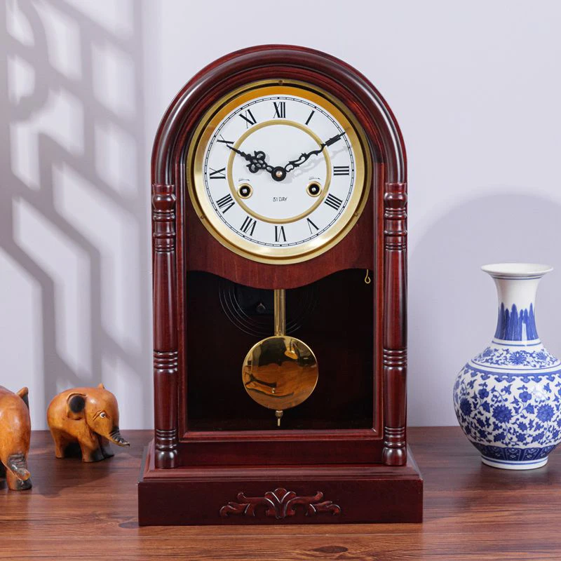 Reloj de escritorio mecánico Vintage, relojes de mesa de madera maciza, reloj de decoración de escritorio, cordón superior, relojes de péndulo de informe de tiempo de primavera
