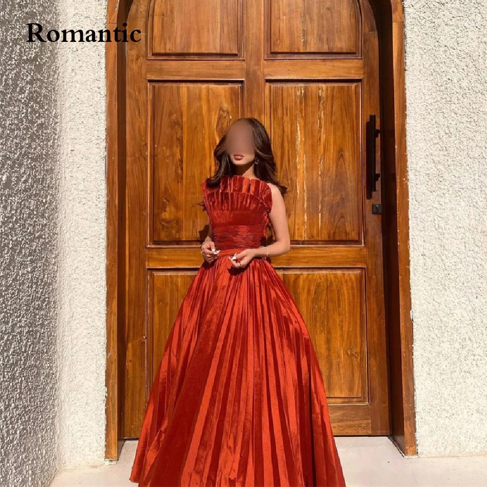 Romantic Red Satin A Line Party Dress Special Neck Sleeveless Floor Length Saudi Arabia Women Long Evening Gown For Party Invite