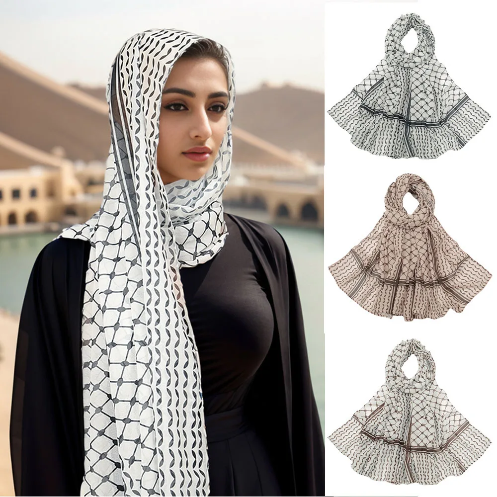 

Fashion Chiffon Tied Turban Headwear Plaids Large Shawls Non-Slip Headband Headscarf Long Full Cover Head Wraps Scarf Shawls