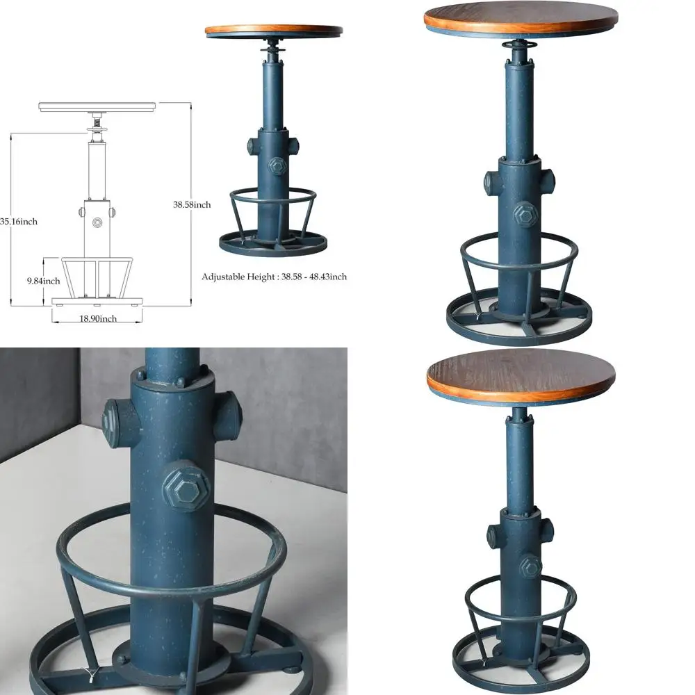 

Adjustable Antique Blue Industrial-Style Pub Table, 38.58-48.43 for Kitchen & Dining