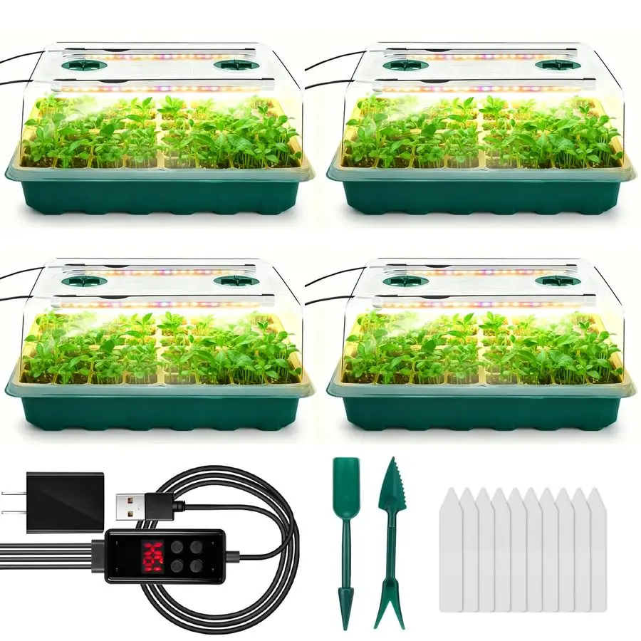 

Starter Tray with Grow Light, 192Cell Seed Starter Kit, Seedling Starter Trays with Humidity Domes, Automatic Timer, Adjustable
