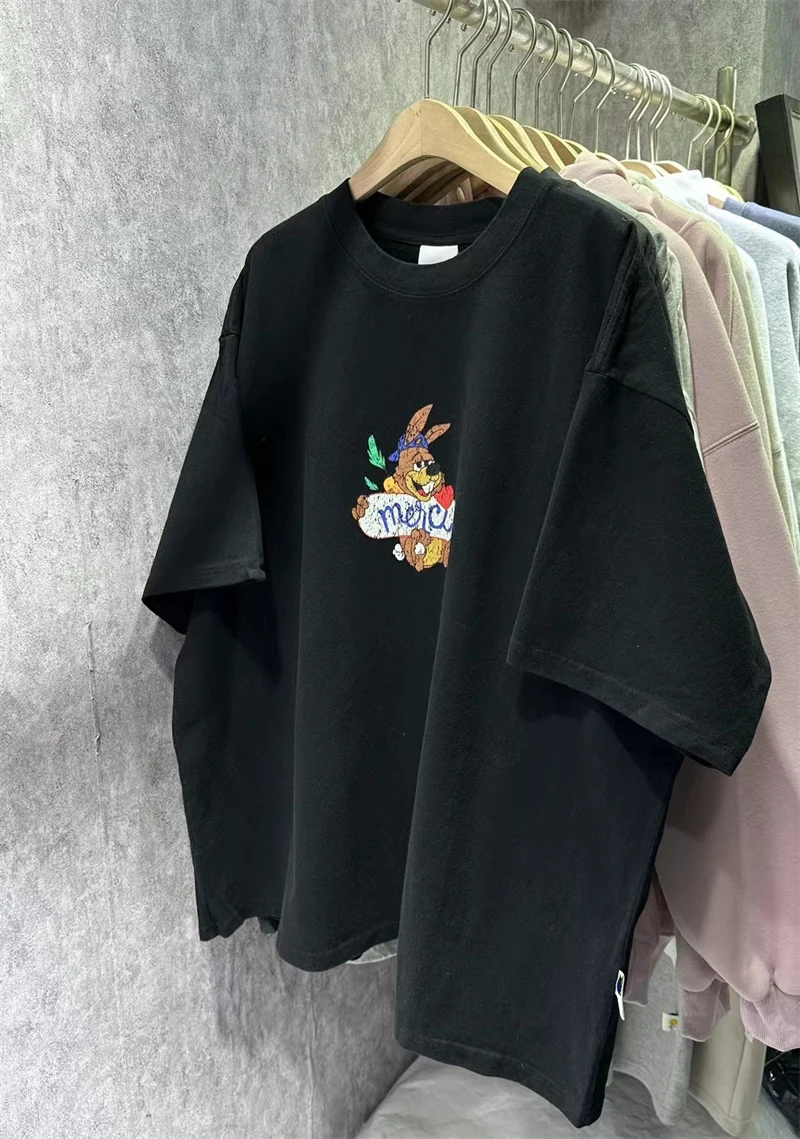 

plus Size Women's American Retro 2024 Summer Rabbit Cartoon Print Loose round Neck Slimming Short Sleeve T-Shirt Female Top