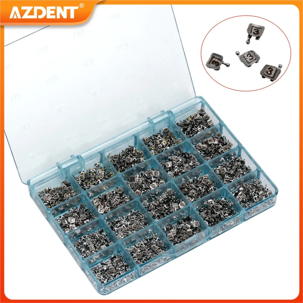 1000pcs/Box AZDENT Dental Brackets Metal Orthodontic Braces Mini Roth 0.022 Hooks 3 4 5 Split Mesh Base Type with Laser Mark