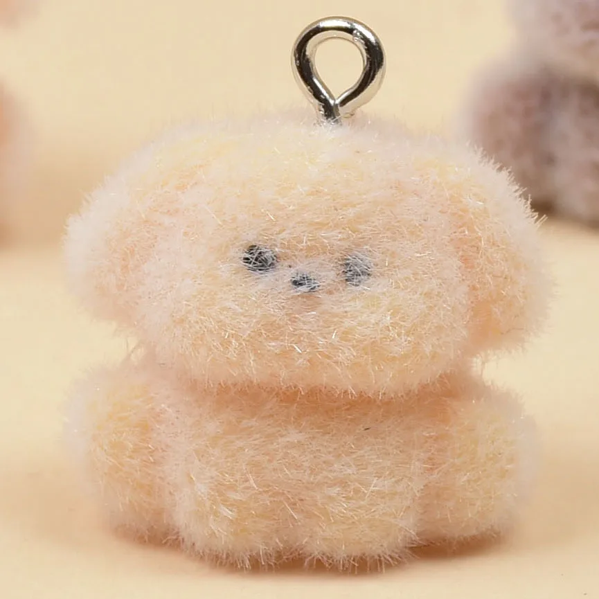 20pcs 3D Flocking Cute Rabbit Puppy Cartoon Animal Resin Charms For Keychain Necklace Earrings Making DIY Jewelry Accessories