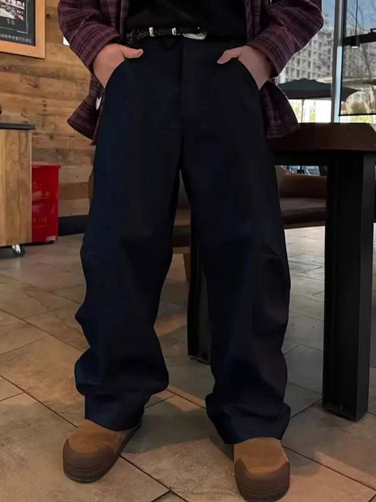 Pantalones vaqueros de moda Hip Hop para hombre, ropa de calle de Color sólido con diseño empalmado, pantalones vaqueros rectos informales holgados de calle para hombre