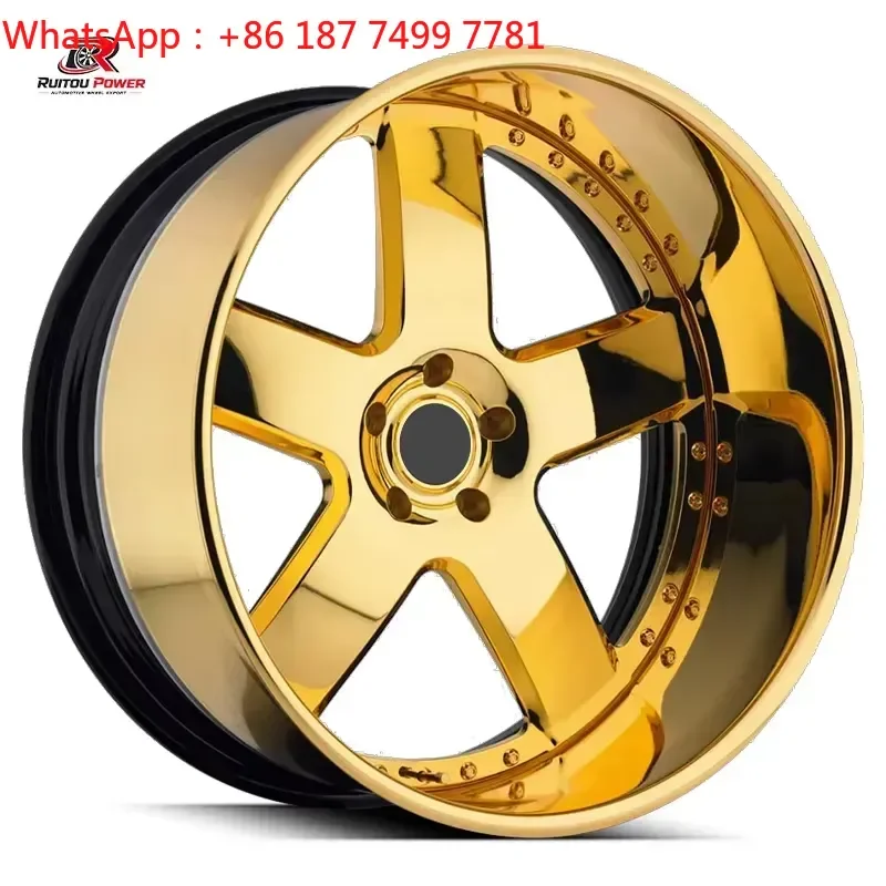 2- Piece Forged Golden Chrome 5 Spoke Deep Lip Wheels 22x10 ET0 22x12 ET-20 Fit F150 Silverado 1500 G63 RS