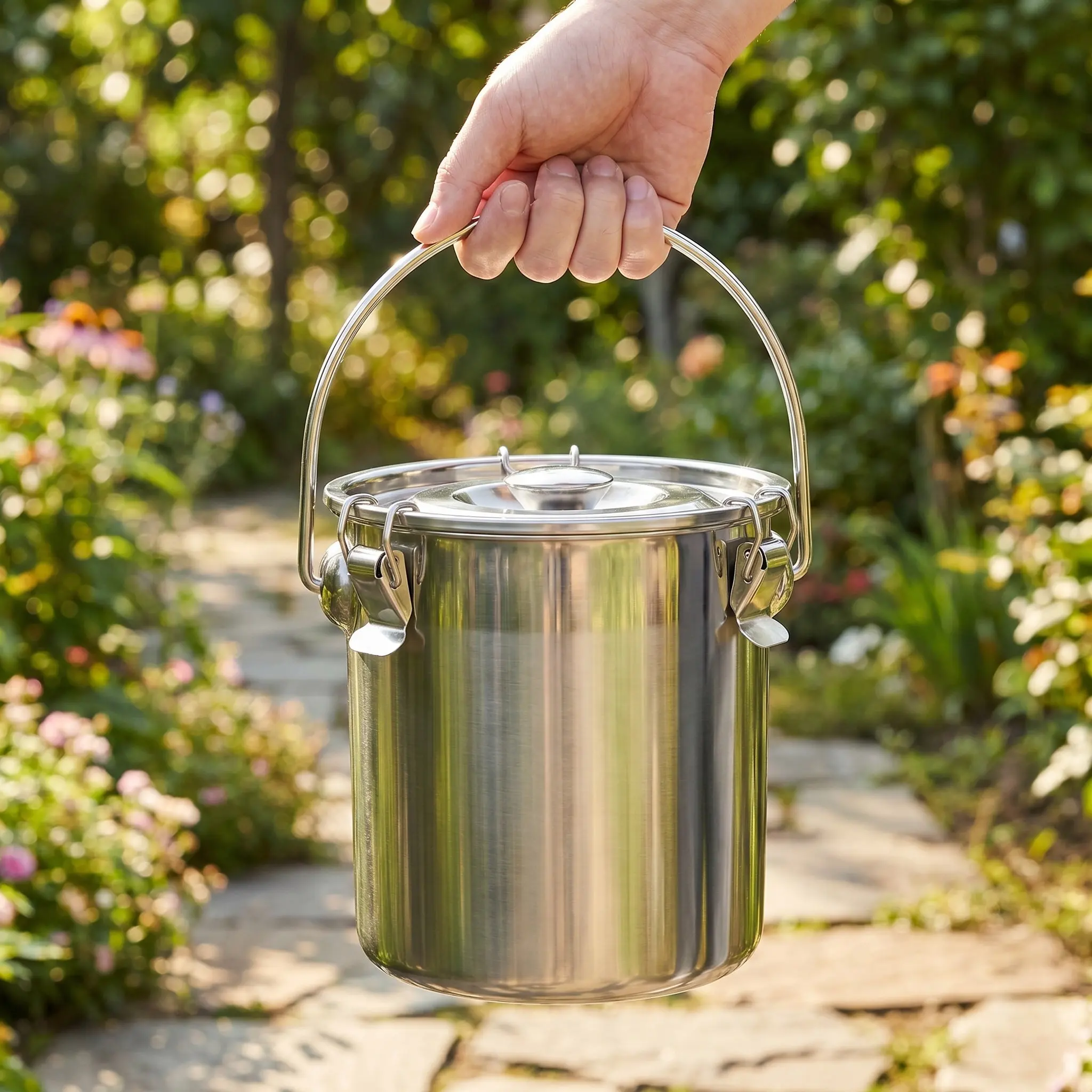 Stainless Steel Airtight Canister Buckle Seal Versatile Fire Bucket Storage Container for Coffee Beans Flour Sugar