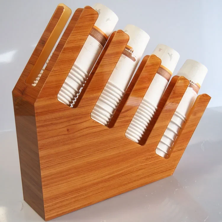Acrylic Wooden Cup Holder Milk Tea Shop Coffee Storage Rack Plastic Decorative Frame Organizer Stand