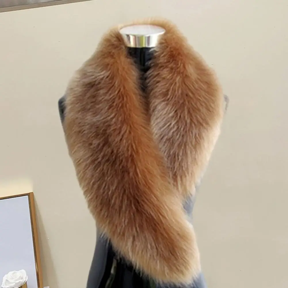 Women Winter Scarf Cozy Fuzzy Faux Fur Collar Solid Color Soft Thickened Warm Decor Collar Shawl Neck Wrap Long Fluffy Scarf