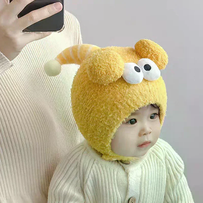秋と冬のベビー帽子超かわいい面白いウールイヤーマフ男の子と女の子の赤ちゃん暖かいぬいぐるみ帽子