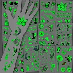12 Sheets Luminous Butterfly Temporary Tattoos For Face Hand Flower Fairy Glow In The Dark Tattoo Stickers Birthday Party Gift