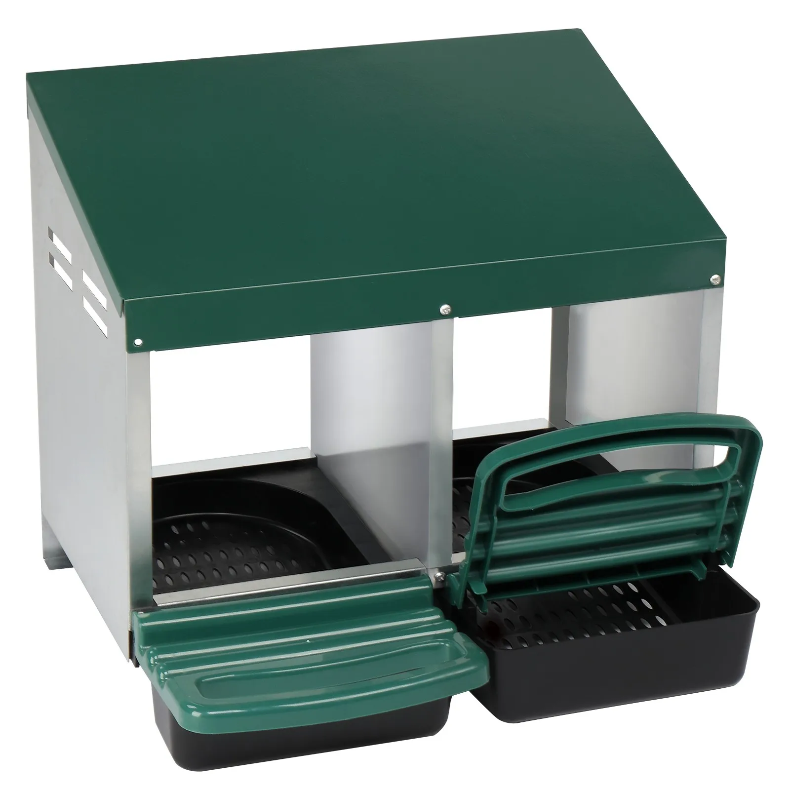 2 Hole Metal Heavy Duty Chicken Coop Nesting Box with Lid Cover to Protect Eggs