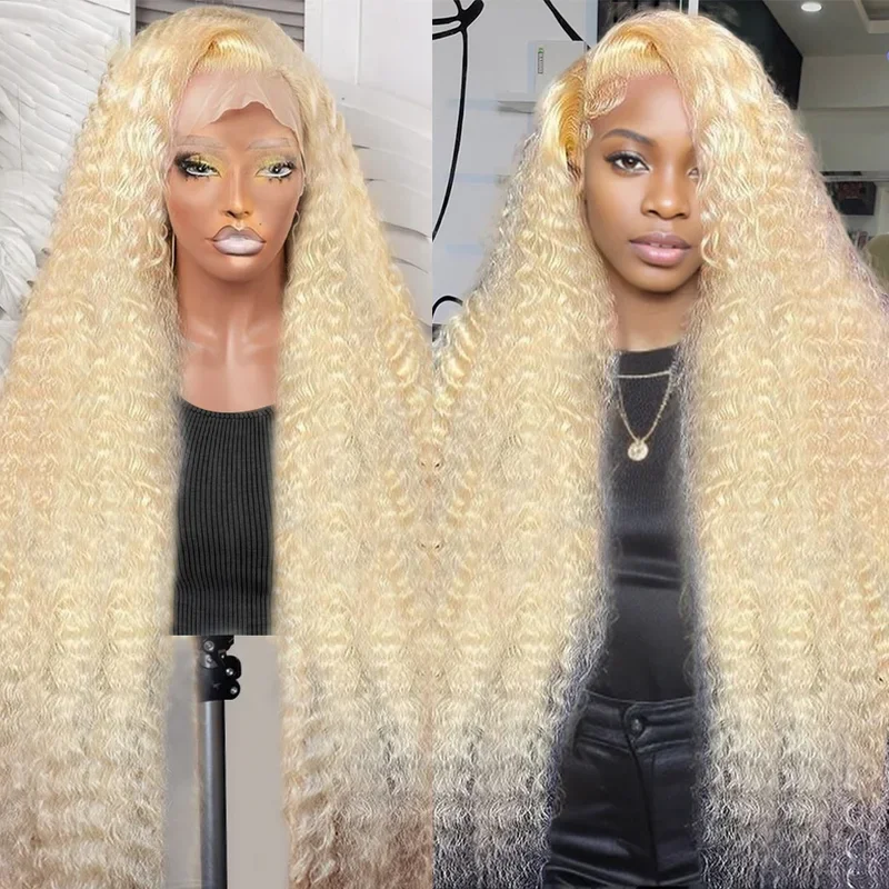 Curly 13x4 HD Lace Front Human Hair Wigs 250 Density 613 Honey Blonde Deep Wave  13x6 Transparent Lace Frontal Wig