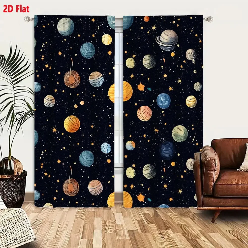 Galaxy Planet Stars Curtain Black Background Space Nebula Cosmic Window Drapes for Bedroom Living Room Decor