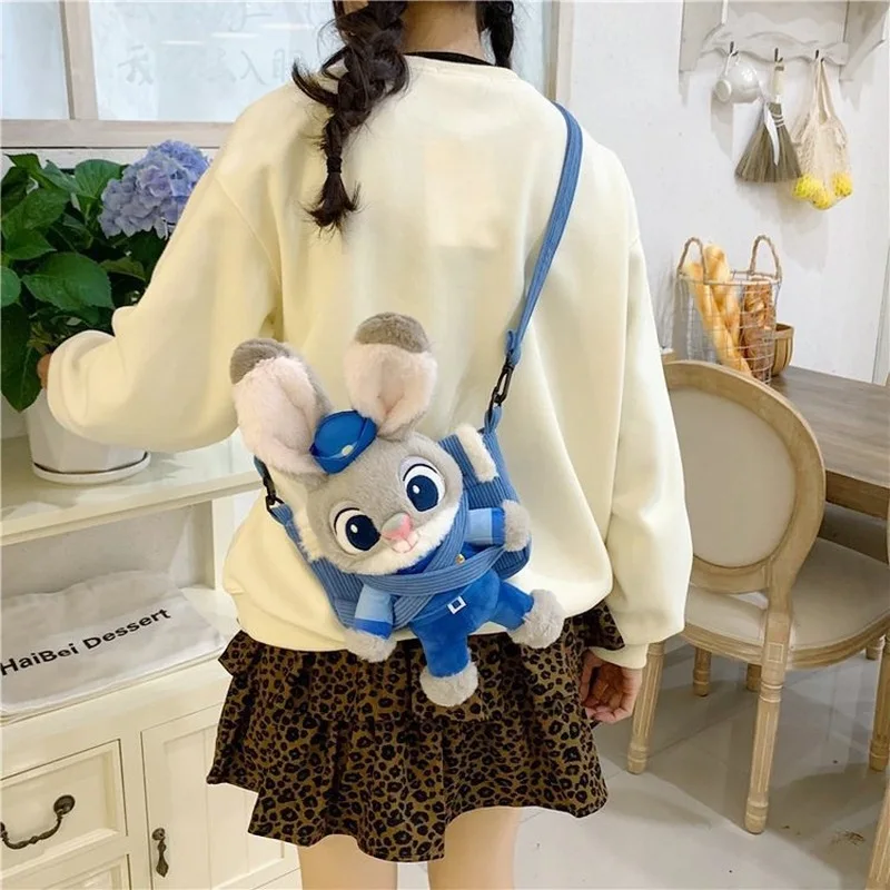 Zootopia Judy and Nick Plush Crossbody Bag Cartoon Character Doll Backpack for Women Girls Cute Animal Figure Purse