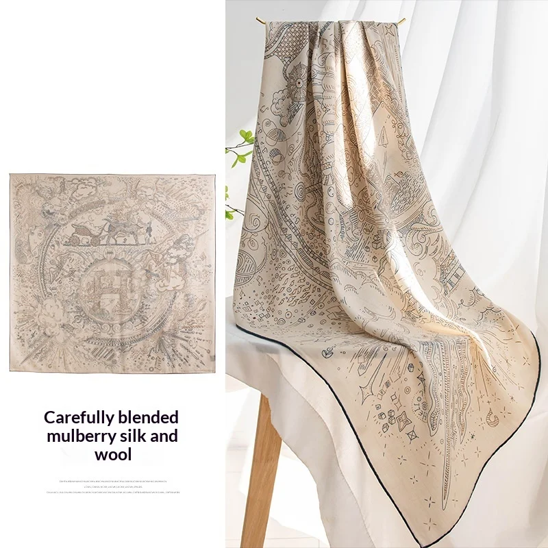 

Элегантный французский шарф из шерсти и шелка, легкий люкс, высококачественный серо-голубой шелково-шерстяной шарф 140 см, большой квадратный шарф, осенний шарф-шаль