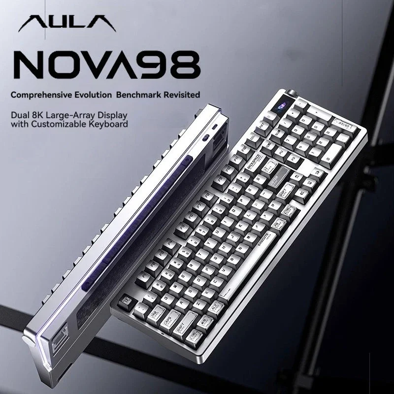 AULA NOVA98 Tri Mode Wireless Mechanical Gaming Keyboard Dual 8000Hz Smart Screen Hot Swap Gasket 10000mAh for PC Gamer Gift