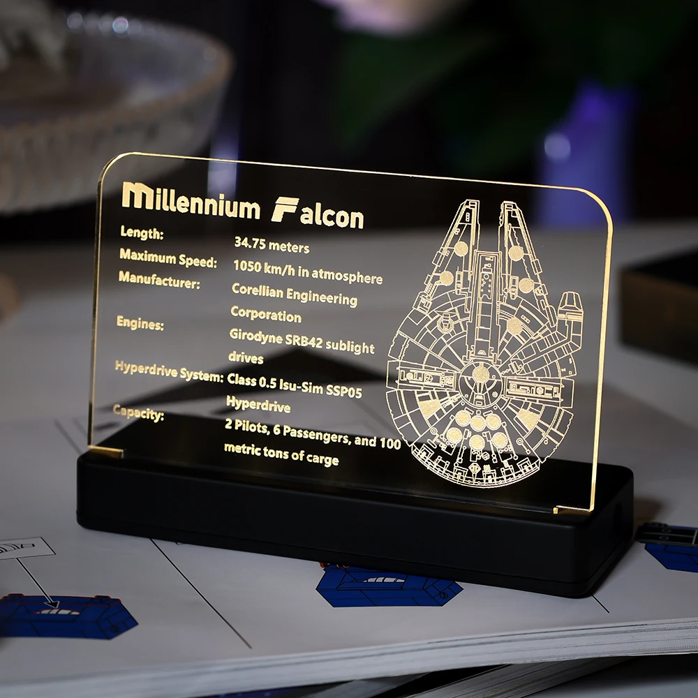 

LED Light Acrylic Display Board Sign Plate Nameplate Suitable for LEGO Millennium Falcon Falcon 75192 Building Blocks Bricks