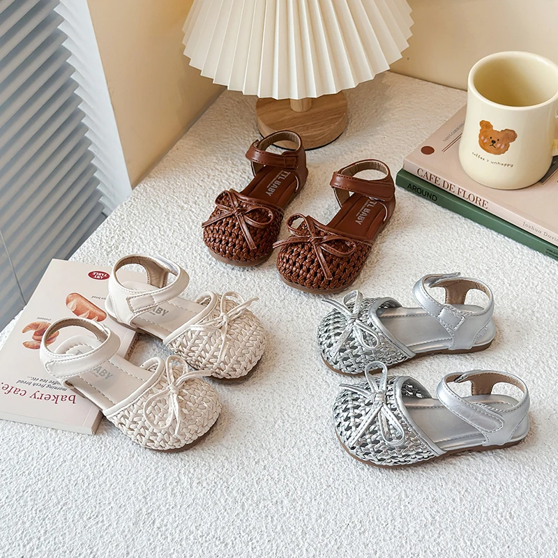 

Girls' Sandals Hollow Weave Breathable Kid's Princess Shoes 2025 Summer New Soft Soled Non-slip Children's Shoes 21-30