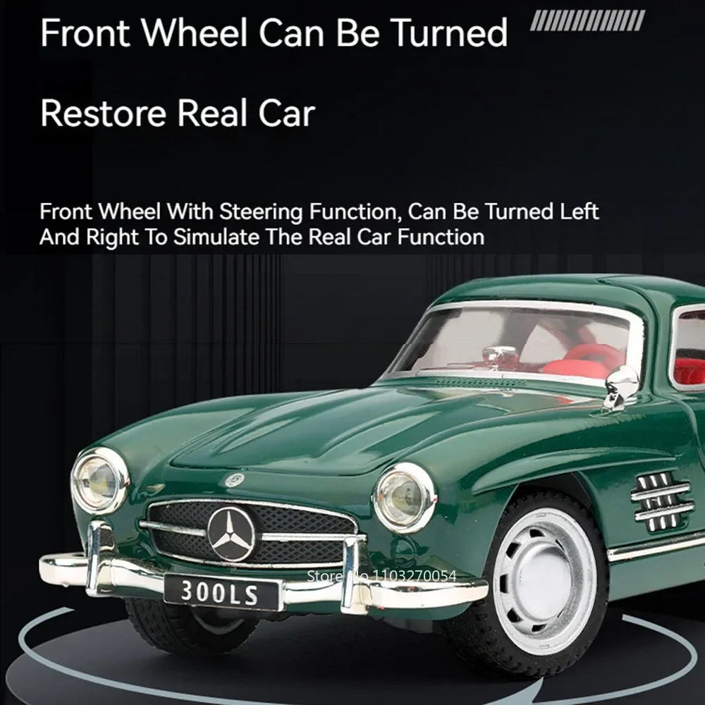 Voitures en alliage moulé sous pression 1:32 300SL GT63, modèles de jouets, 4 portes ouvertes, son et lumière, véhicules classiques en métal, jouets pour enfants, cadeaux