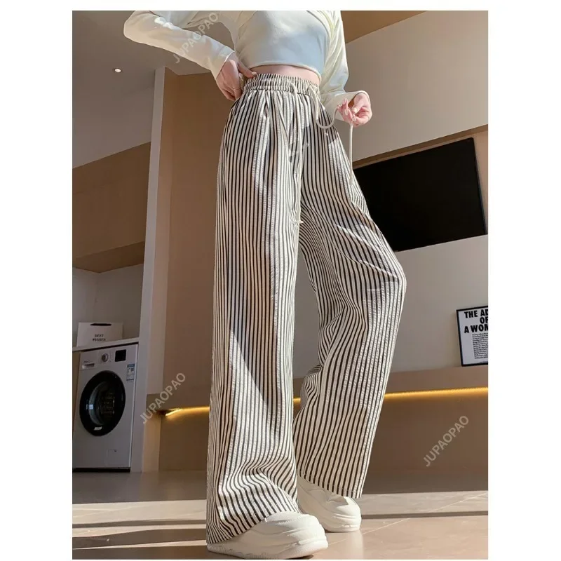 Casual Pants Women Classic Striped Daily Loose All-match Basic Korean Style Ladies Stylish Cozy Summer Trousers Simple Design