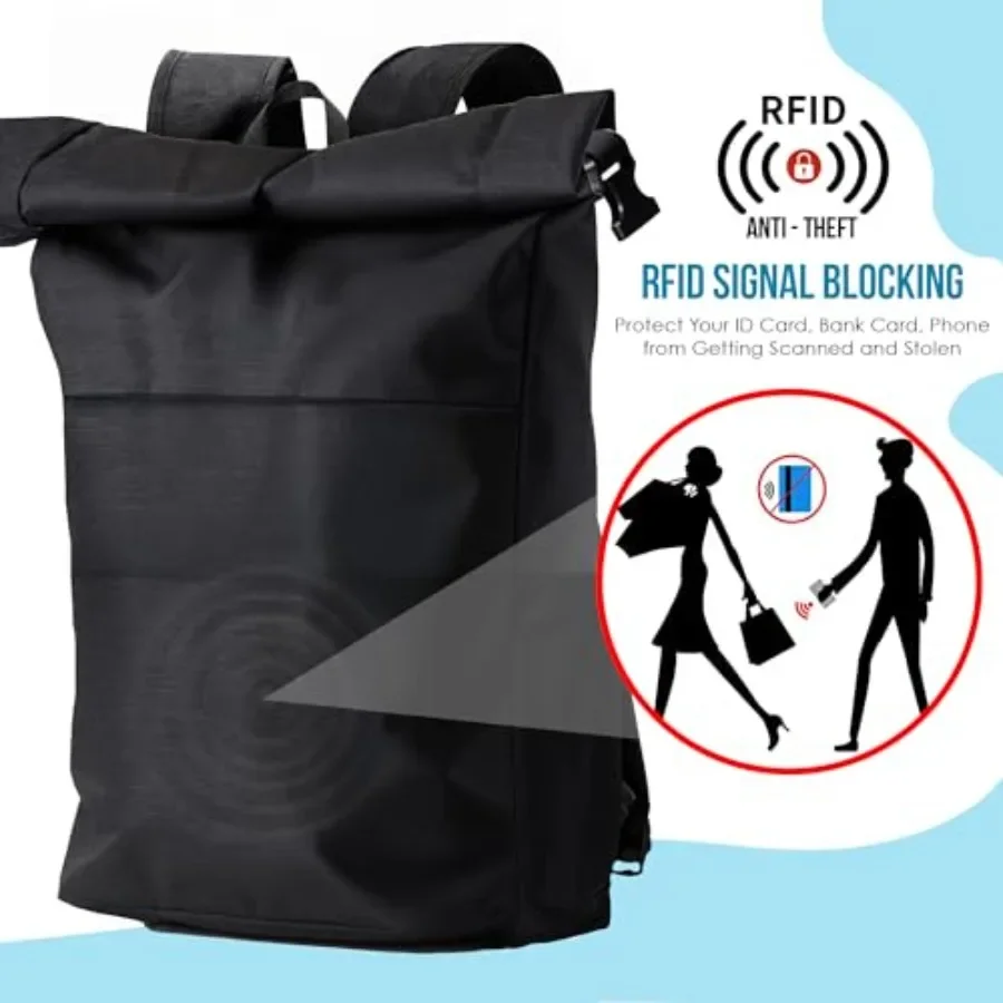 حقيبة ظهر bl4ck fl4g RFID مضادة للسرقة للكمبيوتر المحمول مقاومة للماء 29L حقيبة سفر للرجال والنساء تناسب الكمبيوتر المحمول مقاس 15.6 بوصة #3