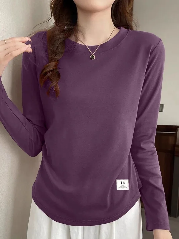 レディース純綿長袖Tシャツ、ラウンドネック、プリーツ入り、スリムフィット、おしゃれな秋トップス、快適で柔らかい、韓国風、ゆったり...