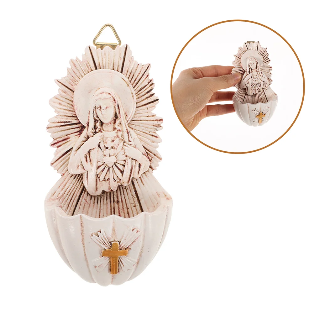 

3 Pcs Our Lady Of Grace Holy Water Font Virgin Mary Statue Keepsake Rosary Holder Resin Catholic Wall Hanging Decor For Religiou