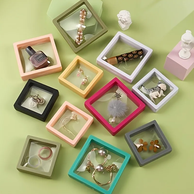 24pcs Multicolor 3D Floating Frame Jewelry Box PE Film Anti-Oxidation Stackable Organizer Portable Travel for Ornament Additions