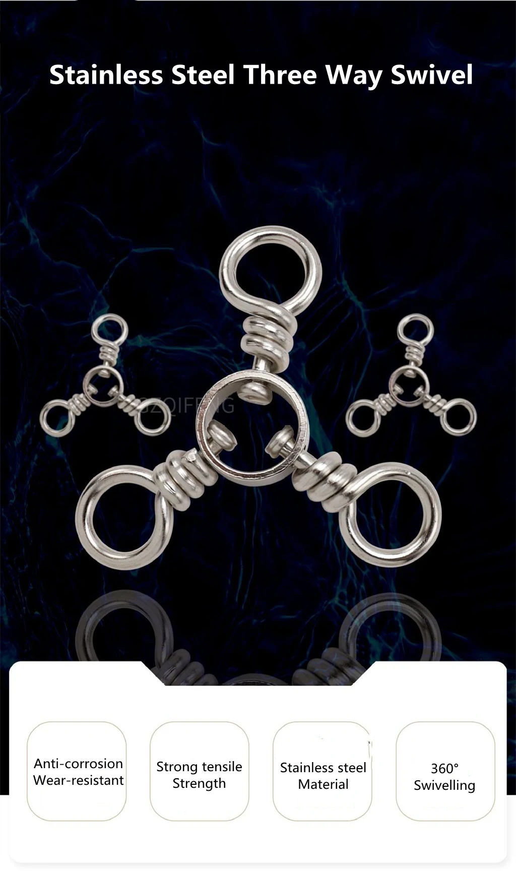 ZYZHE Dreifach-Wirbel aus Edelstahl für Meeresfischerei, Dreifachverbinder mit Festem Ring, Angelzubehör, 3-Wege-Wirbel-Rig – Detail 1