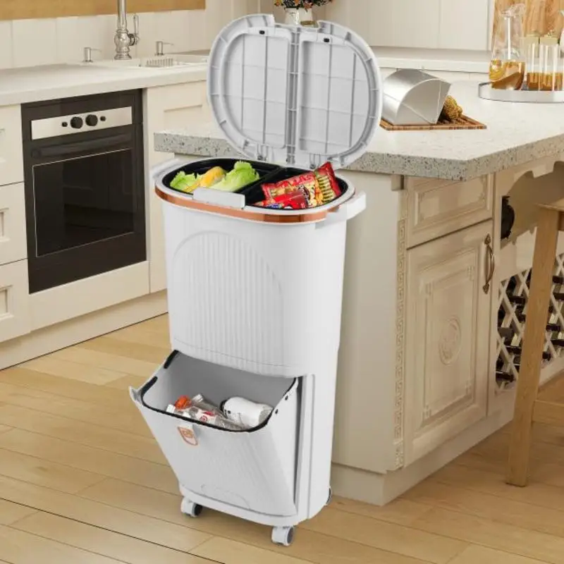 Weißer 38L Mülltrenner mit Deckel, 2 Herausnehmbare Behälter für Küche und Wohnzimmer, Versand aus lokalem Lager