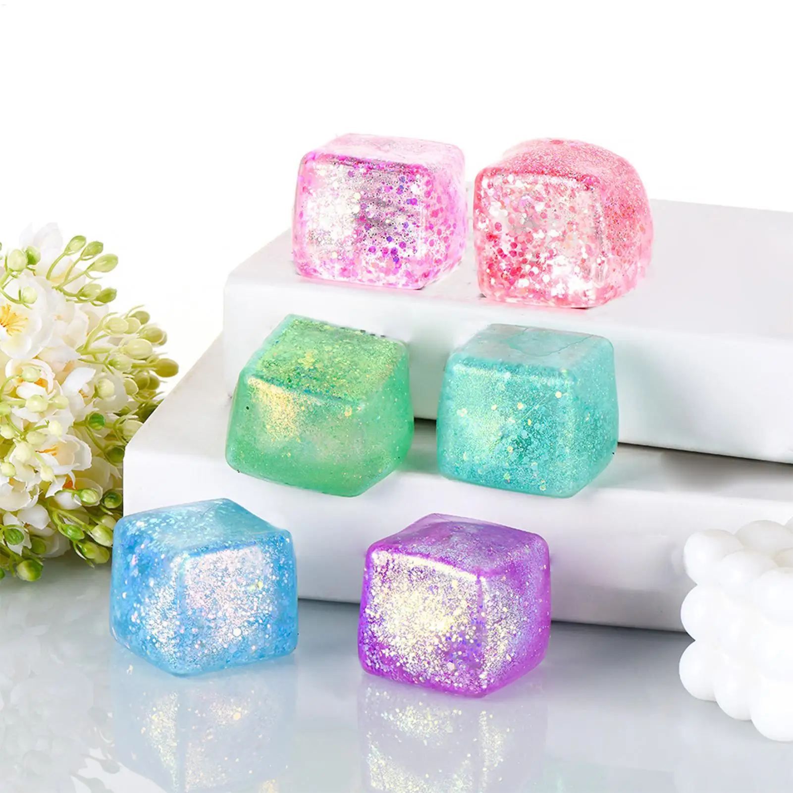 Squeeze Cube Glitter Large Sugar Ball Stress Slow Rebound Sensory Squeeze Toy Lightweight Classroom Cube Fidget For Home Travel
