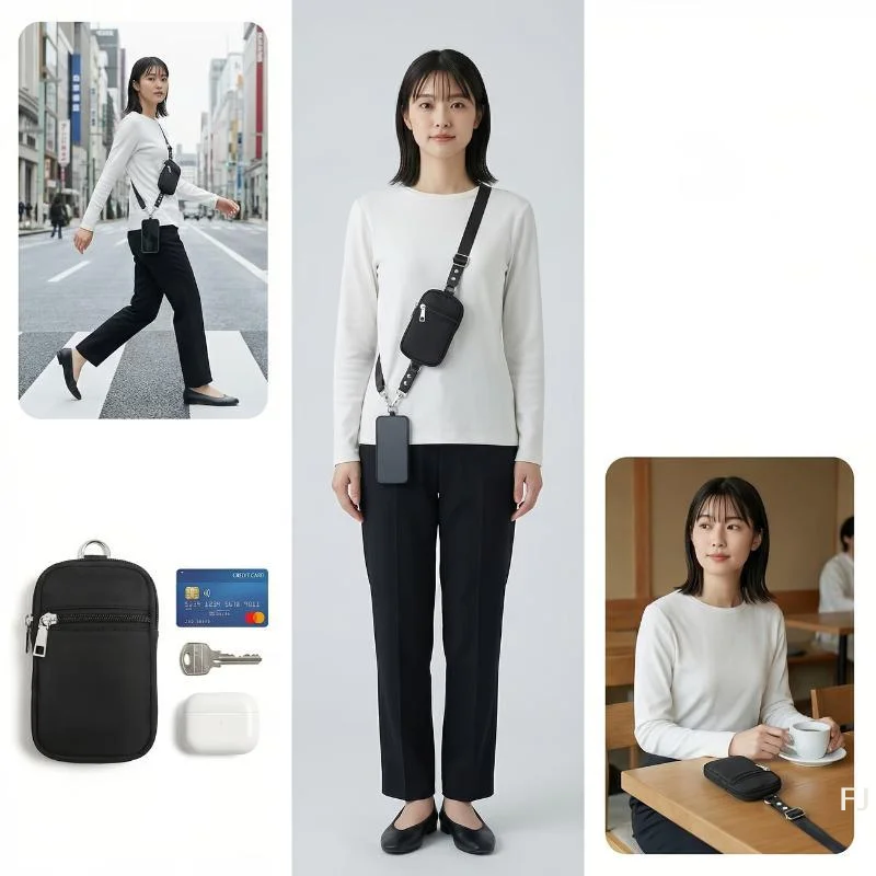 [YU]1Set Adjustable Crossbody Mobile Phone Lanyard with Detachable Wrist Strap Change Bag Zipper WalletCards Holder