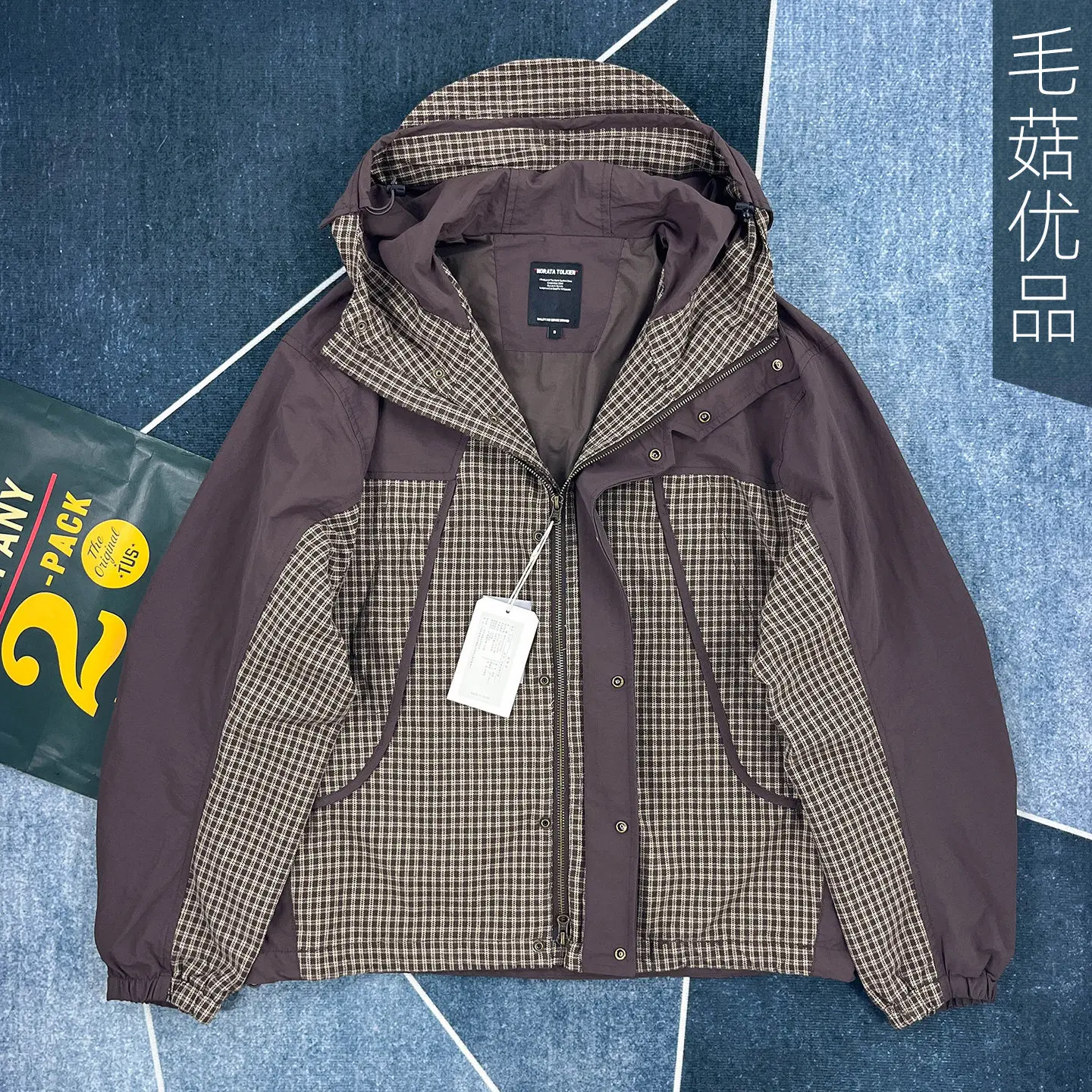 2026 Autumn New Japanese Retro High-end Checked Plaid Patchwork Double-layer Hooded Coat Men's Fashion Loose Casual Jacket