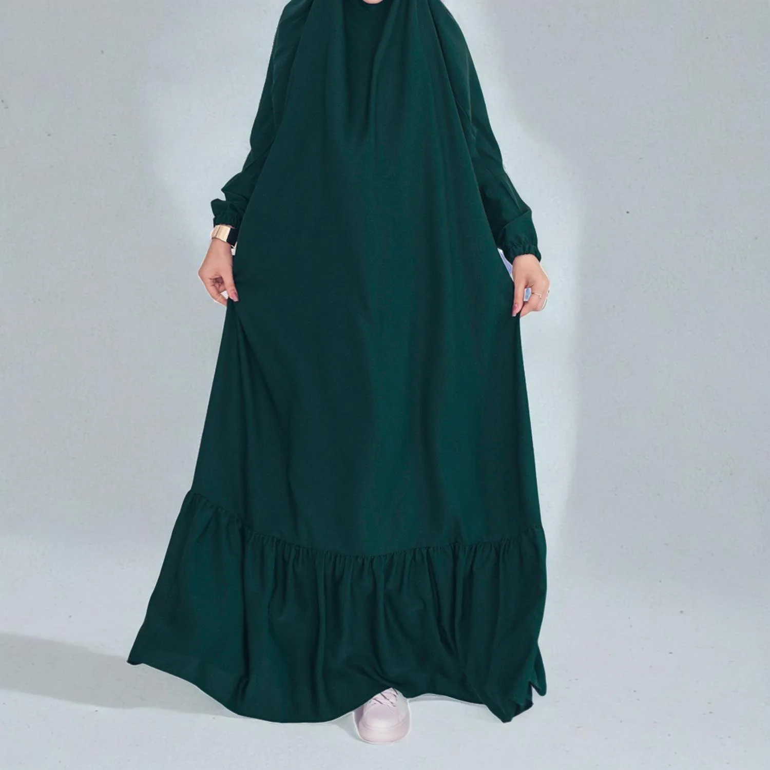 

Мусульманское новое модное женское однотонное повседневное модное элегантное прямое платье до щиколотки с длинными рукавами, женская одежда на Ближнем Востоке