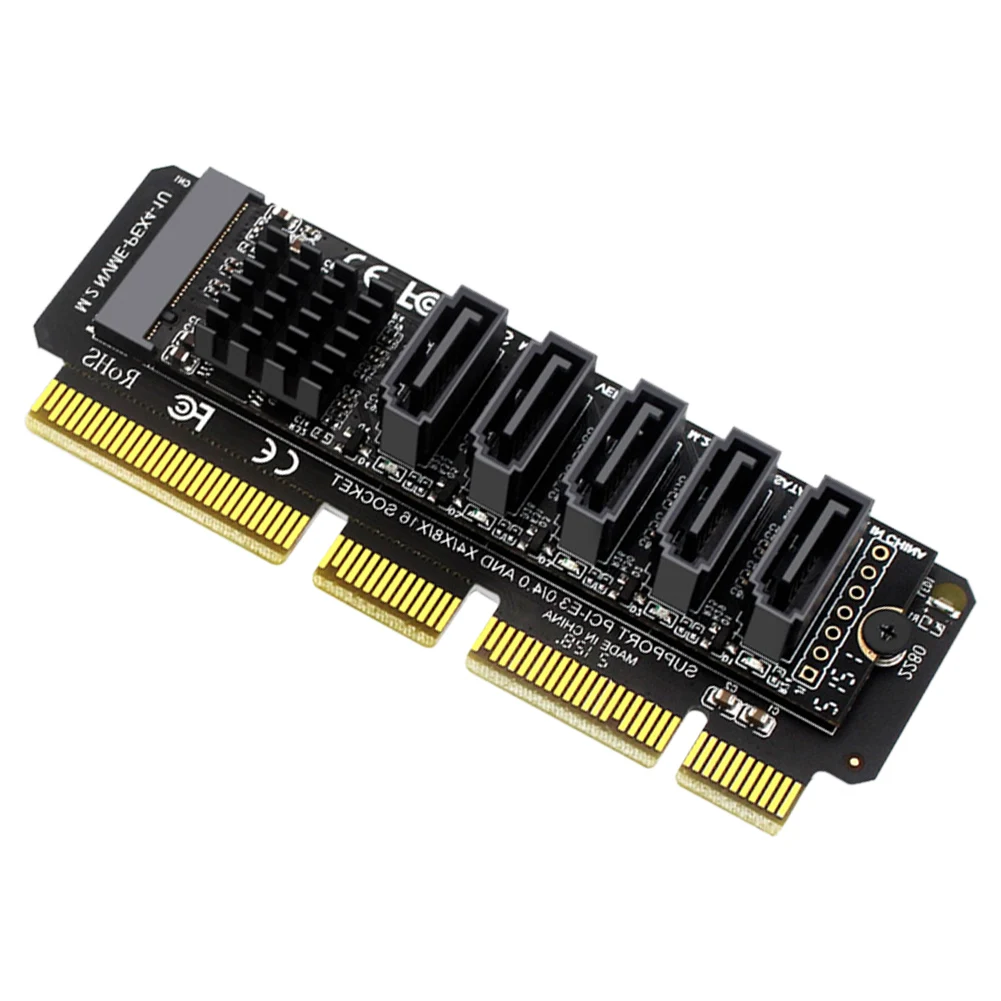 M.2 NVME To 5 Ports SATA3.0 Adapter M2 NVME SSD To SATA3.0 Expansion Card 6Gbps SDD Converter Card JMB585 Chipset for Desktop PC