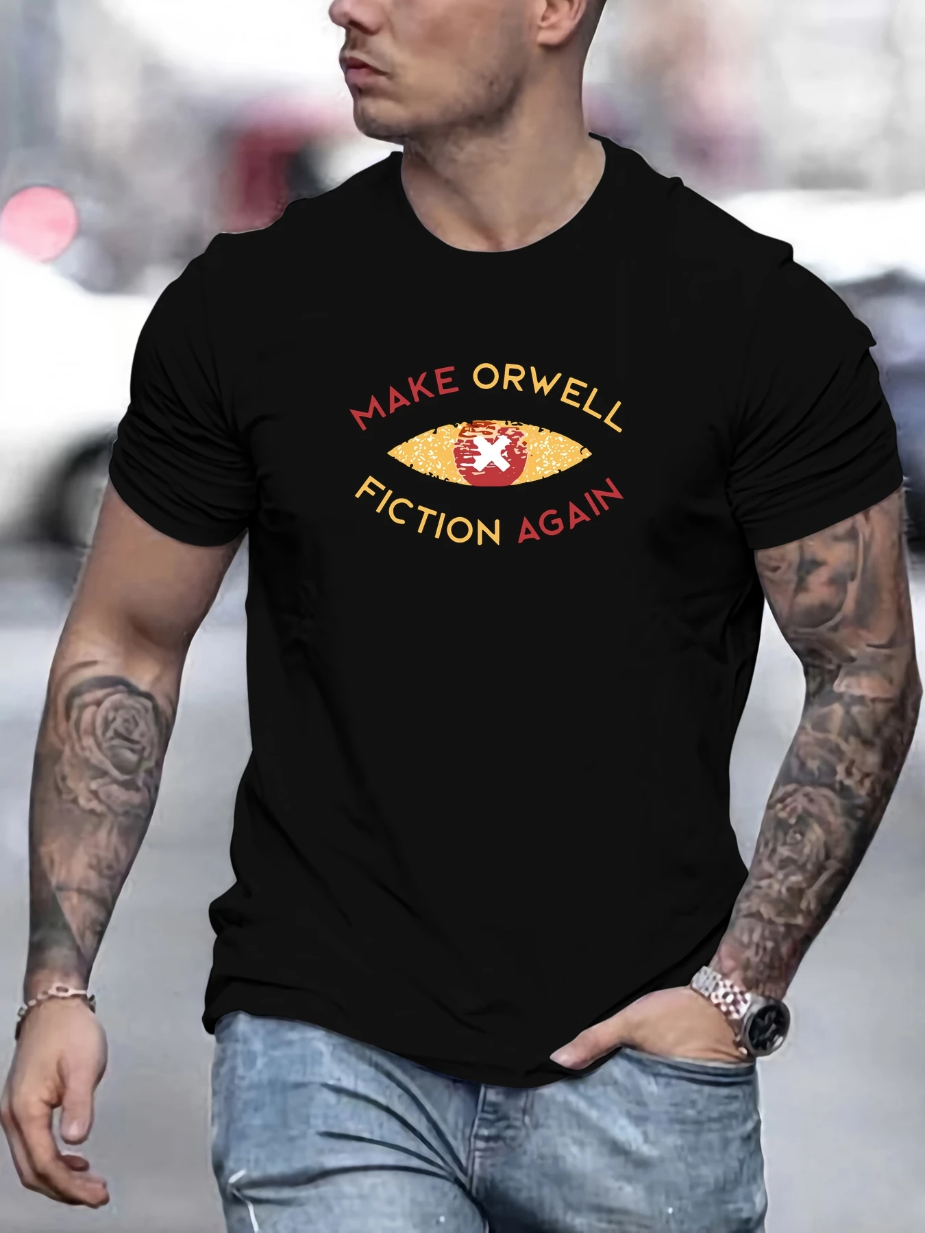 2025 Men's T-Shirt Make Orwell Fiction Again Dystopian Eye Graphic Edgy Cultural Casual Soft Breathable Trendy Daily Streetwear