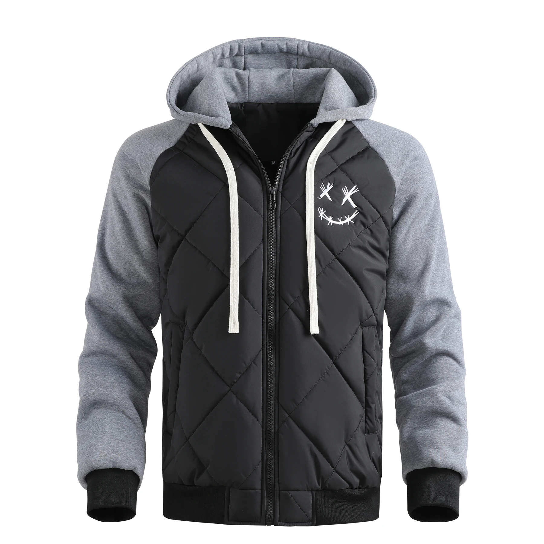 Men's padded Clothes Autumn Winter Fashion Color-block Simple Embroidery Thickened Warm Outdoor Sports Hooded Coat Men's Jacket