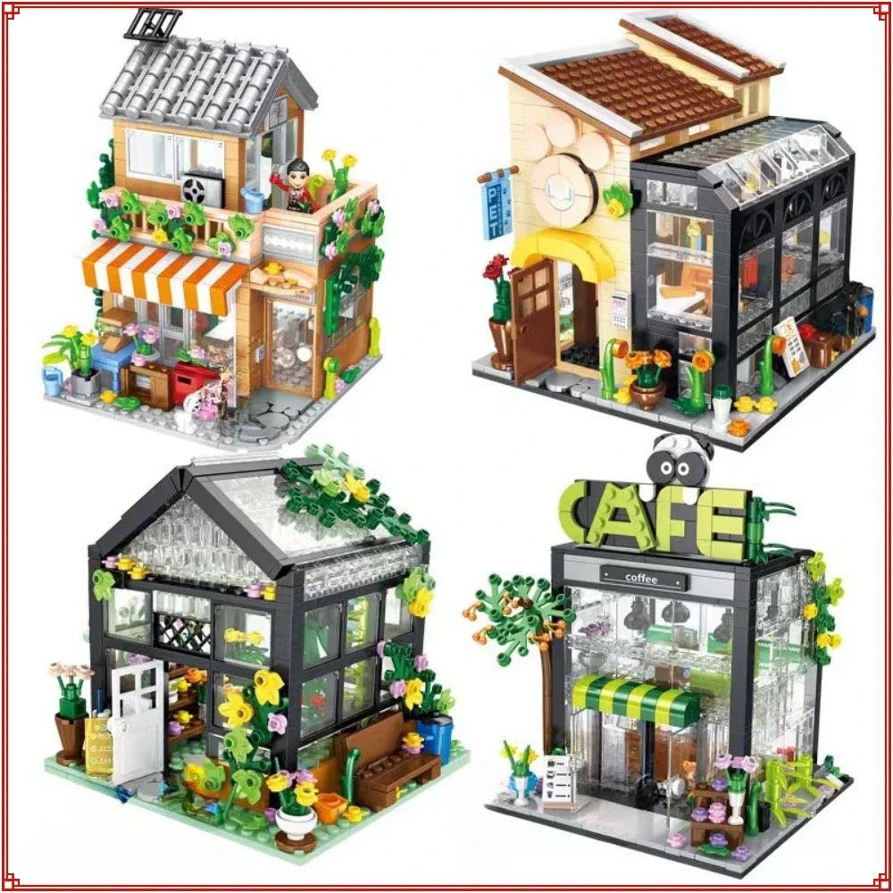 

Street View Architecture Series Building Blocks Coffee Shop Homestay Camping Tent Assembly Puzzle Model Toys Boys Girls Gifts