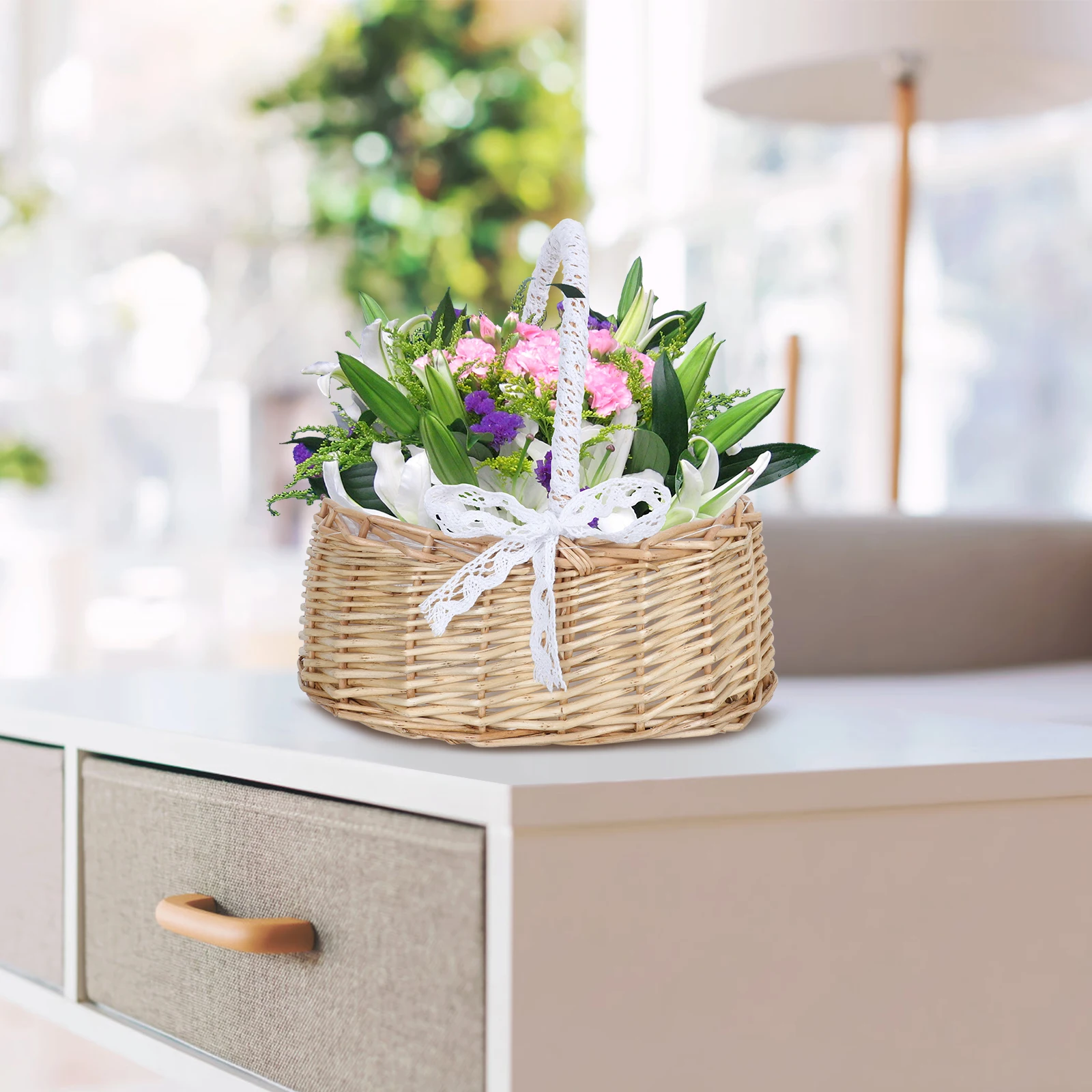 

3pcs Rattan Flower Basket Handle Portable Woven Storage Container for Wedding Home Decoration Banquet Party Gift