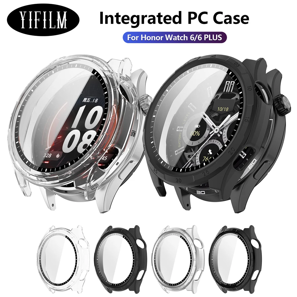 2in1 9H Tempered Glass PC Case Scale & Non Scale Bezel Shockproof HD Protective Cover For Honor Watch 6 6PLUS Watch Accessories