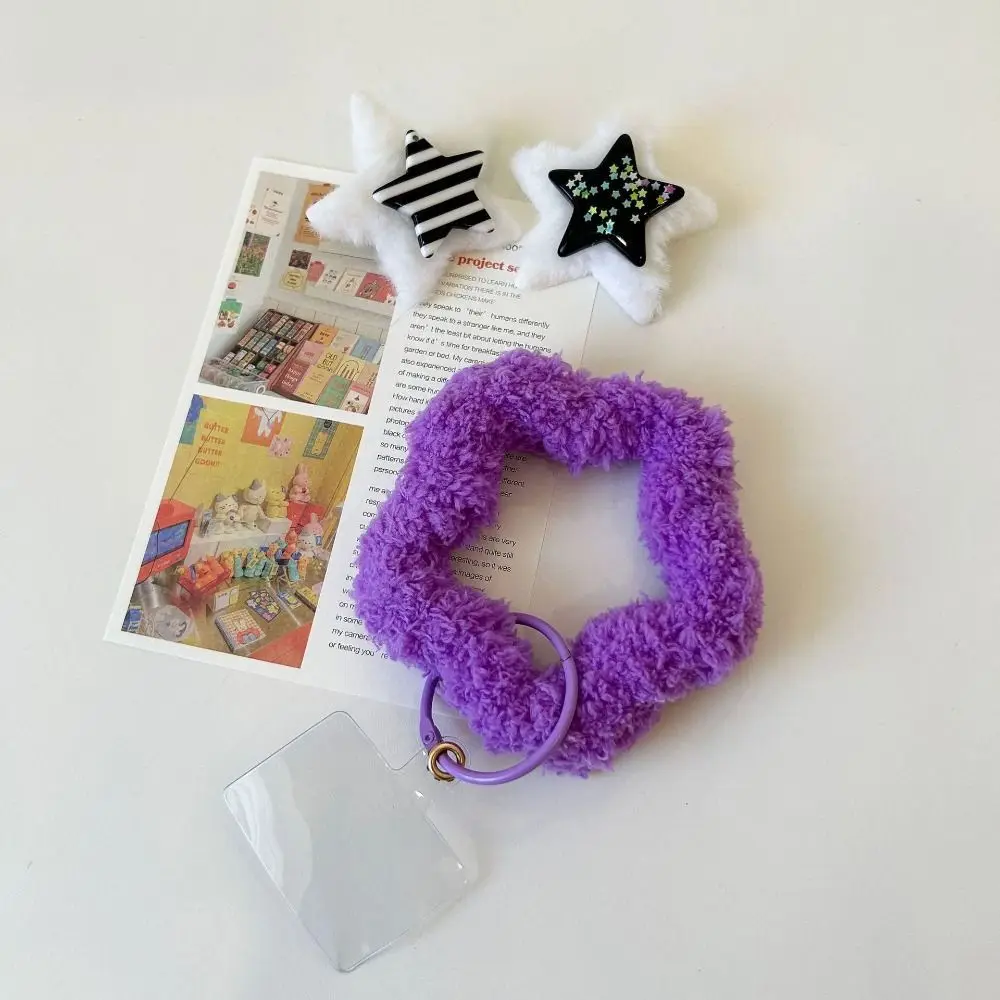 Korean Cute 3D Fur Star Hanging Ring For Phone Soft Fuzzy Plush Strap Winter Anti-Lost Bracelet Keychain Gift