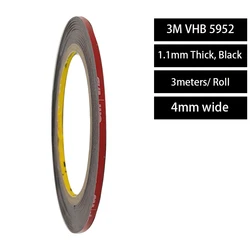 1 rollo de 3 M VHB #5952 cinta adhesiva de espuma acrílica de doble cara automotriz de 3 metros de largo y 4mm de ancho