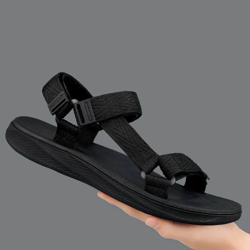 Men's Beach Shoes Soft Bottom Casual Hiking Sandals Breathable Mesh Upper Rubber Outsole Sporty Style Magic Tape Closure